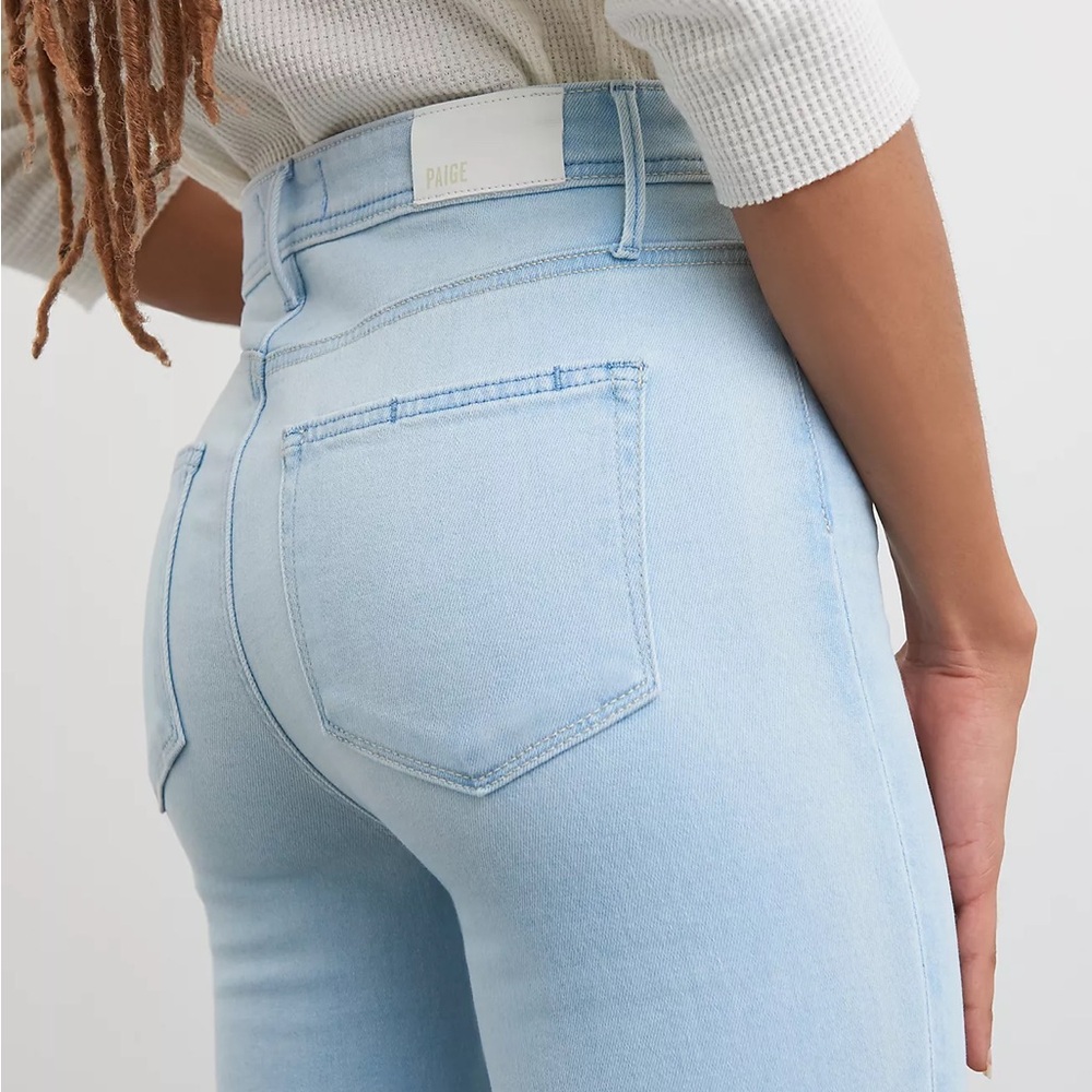 PAIGE Cindy Ultra High Rise Slim Straight Jeans 25 Light Wash Raw Hem - Picture 9 of 9